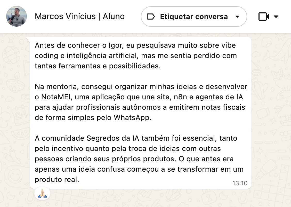 Depoimento de aluno