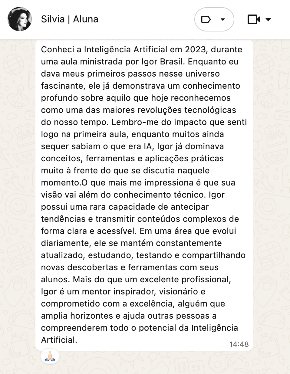 Depoimento de aluno